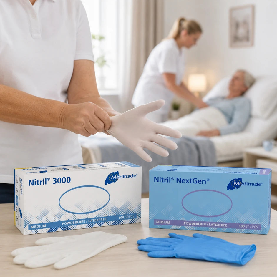 Meditrade Nitril Untersuchungshandschuhe puderfrei Weiß und Blau