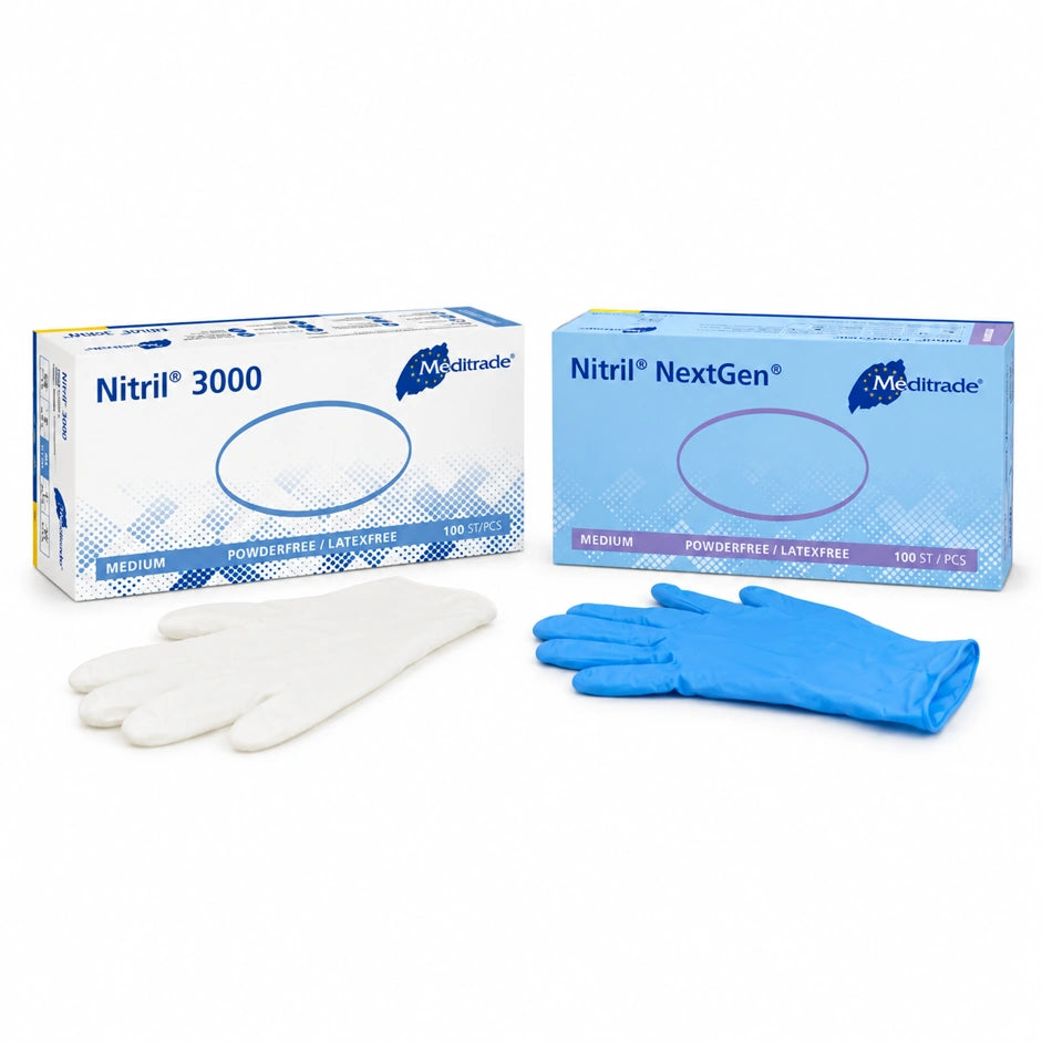 Meditrade Nitril Untersuchungshandschuhe puderfrei Weiß und Blau