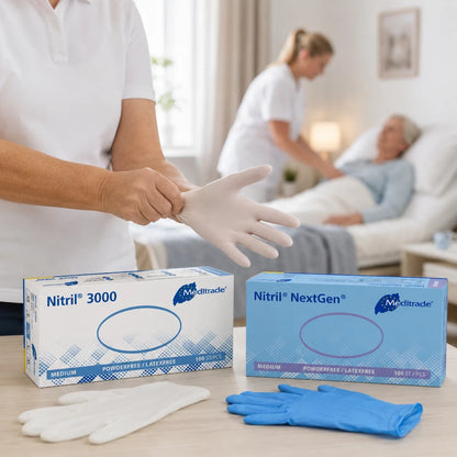 Meditrade Nitril Untersuchungshandschuhe puderfrei Weiß und Blau