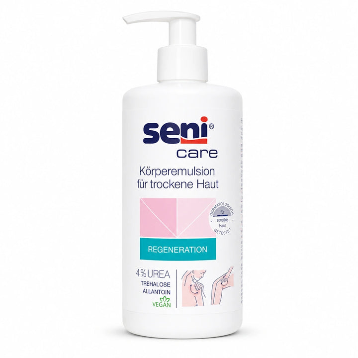 Seni Care Feuchtigkeitsspendende Körperemulsion mit 4% Urea 500 ml – 1 Flasche