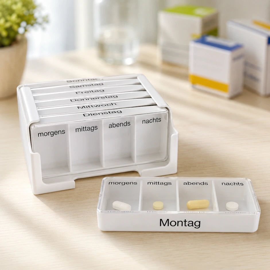 Medikamentendispenser 7 Tage – Wochentablettenbox mit 4er-Tagesaufteilung
