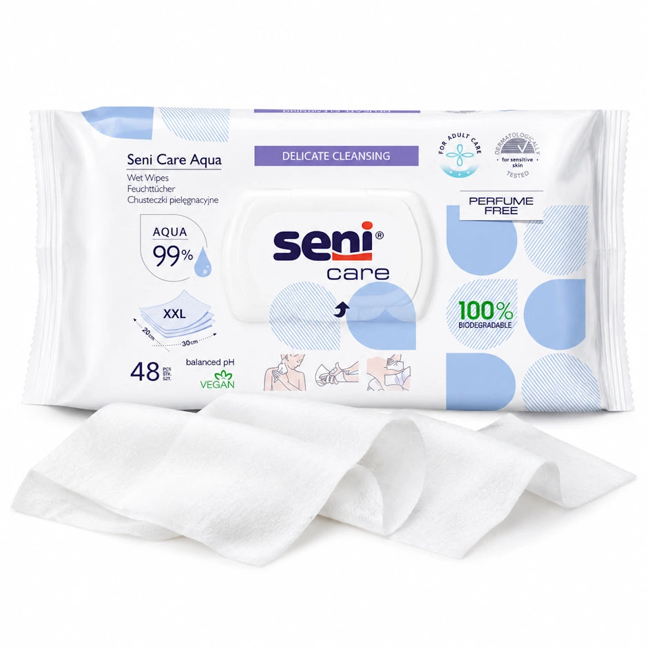 Seni Care Aqua Feuchttücher plastikfrei und vegan – 48 Stück
