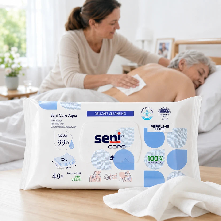Seni Care Aqua Feuchttücher plastikfrei und vegan – 48 Stück